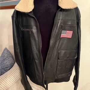 The Bradford Exchange Black Bomber Jacket with Shearling Collar